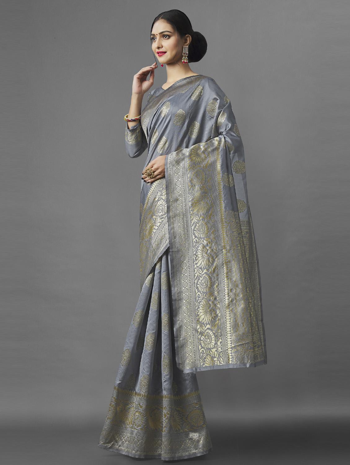 self design woven saree with blouse - 19109975 - Standard Image - 1