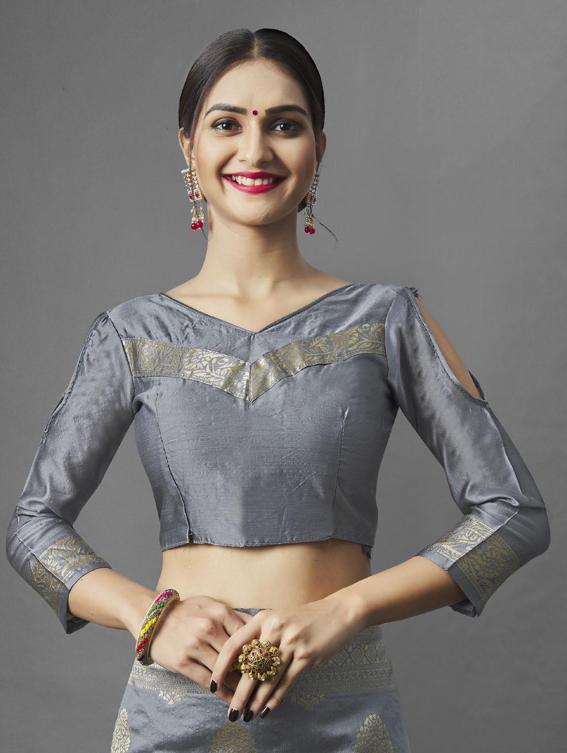self design woven saree with blouse - 19109975 - Standard Image - 4
