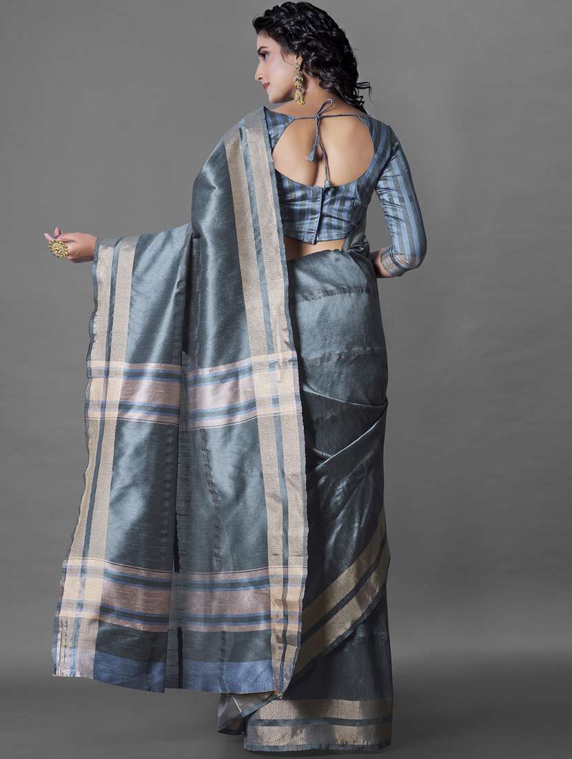 women's stripes grey colored saree - 19110063 -  Standard Image - 1