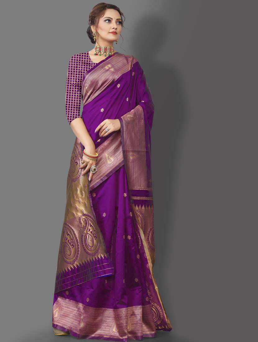women's self design purple colored saree with blouse