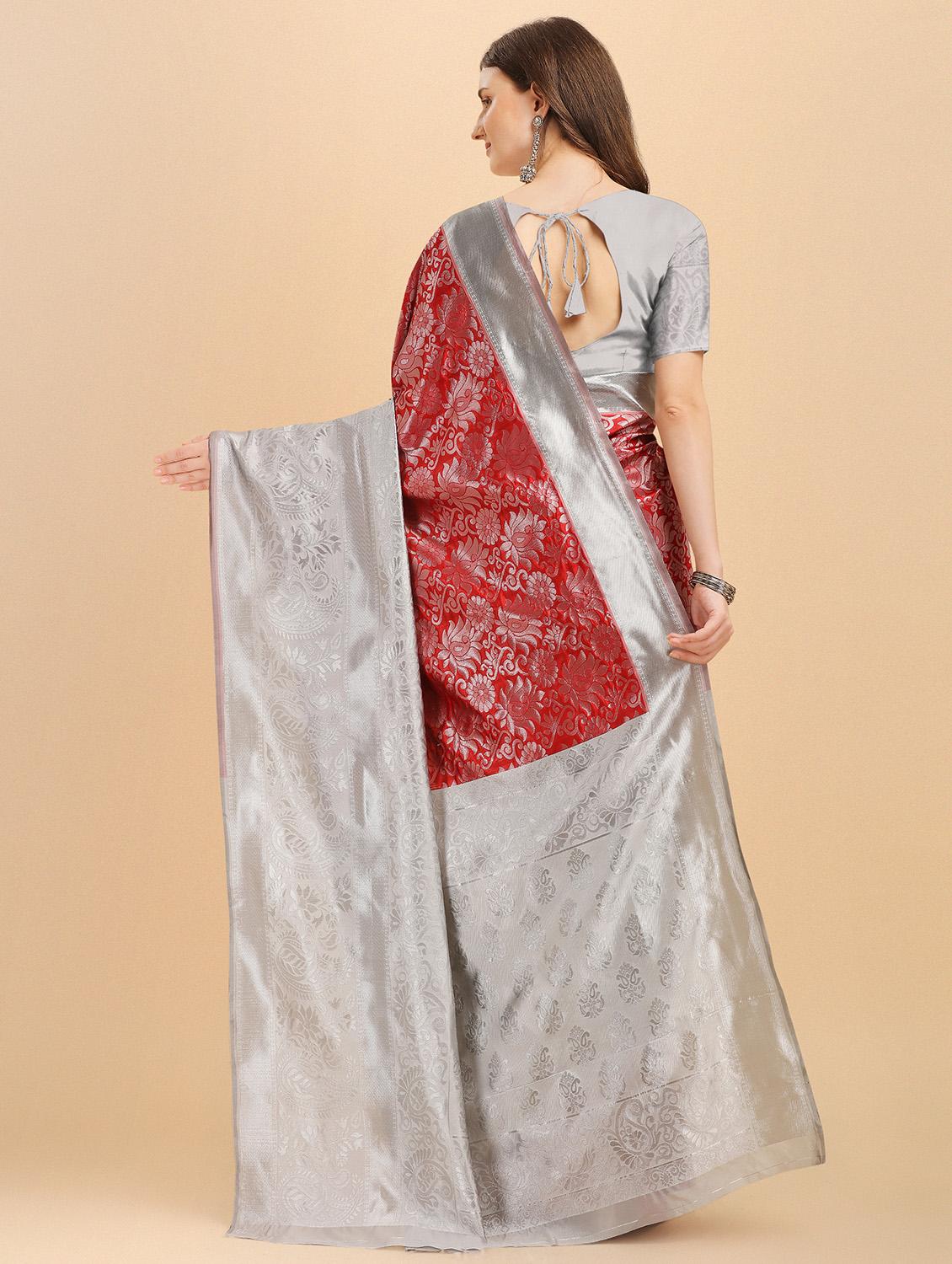 women's self design red colored saree - 19110110 - Standard Image - 1
