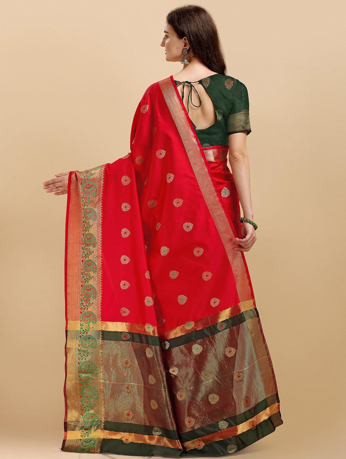 red self design woven saree with blouse - 19110117 - Standard Image - 1