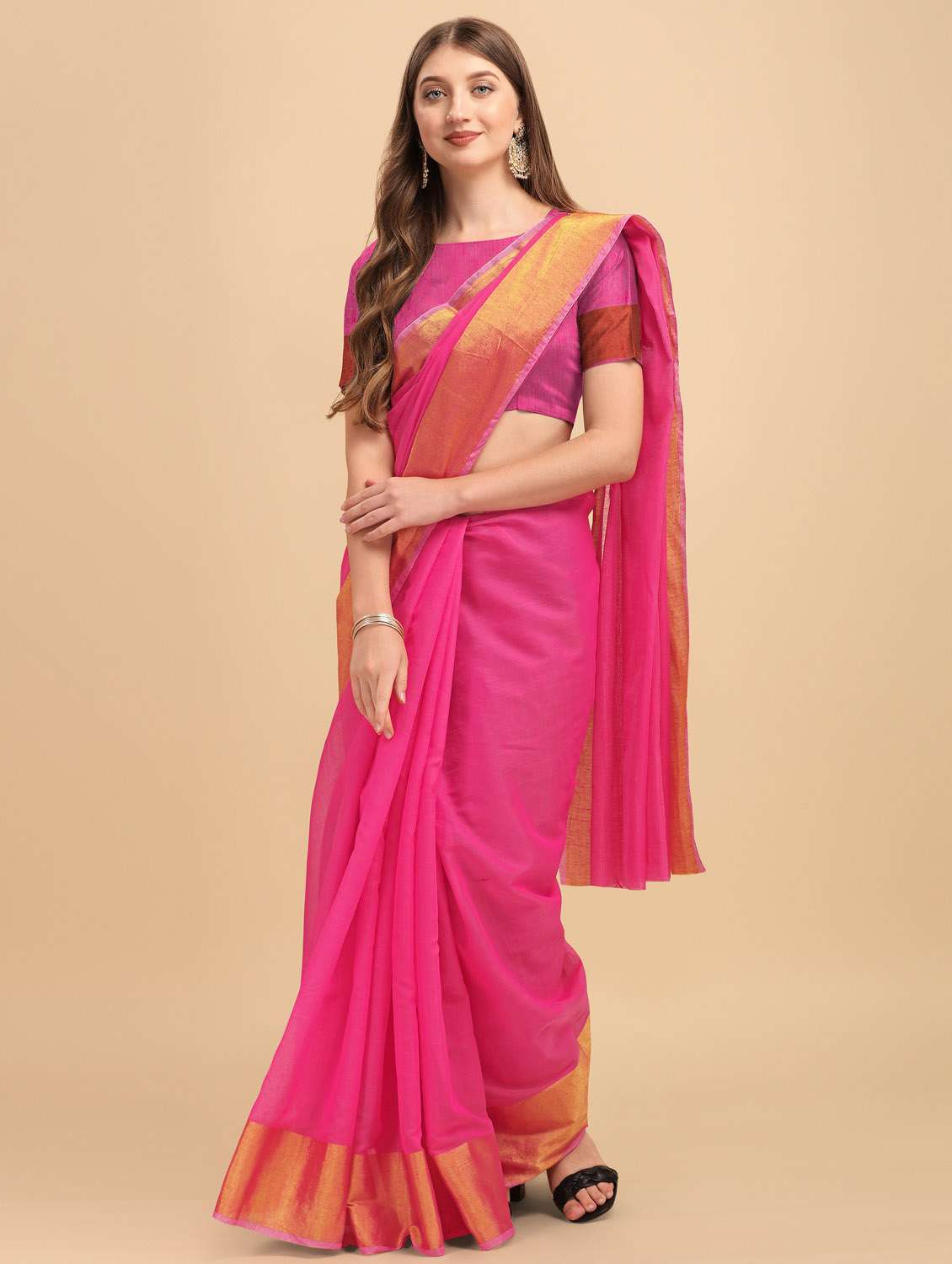 pink self design woven saree - 19110135 -  Standard Image - 1
