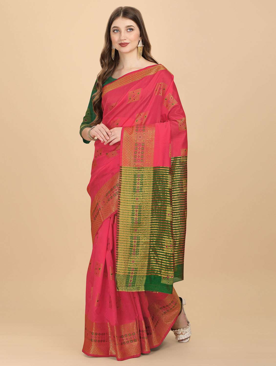 pink self design woven saree with blouse - 19110139 -  Standard Image - 1