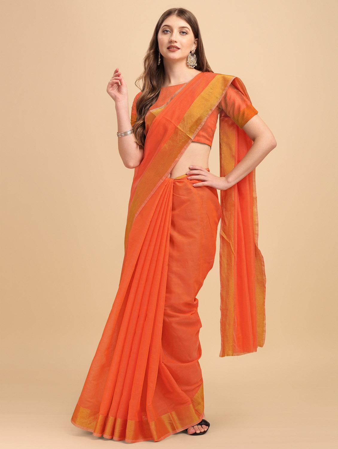 orange self design woven saree - 19110163 - Standard Image - 1