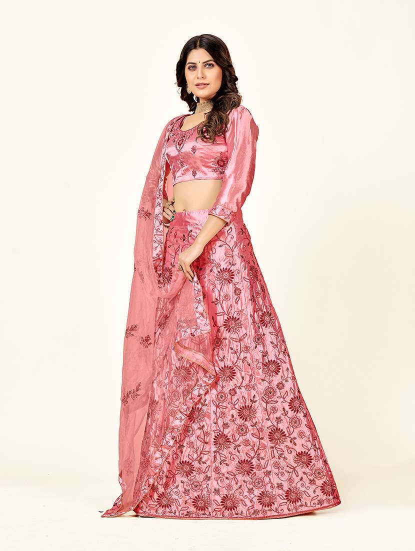 pink embroidered flared lehenga - 19110408 - Standard Image - 1
