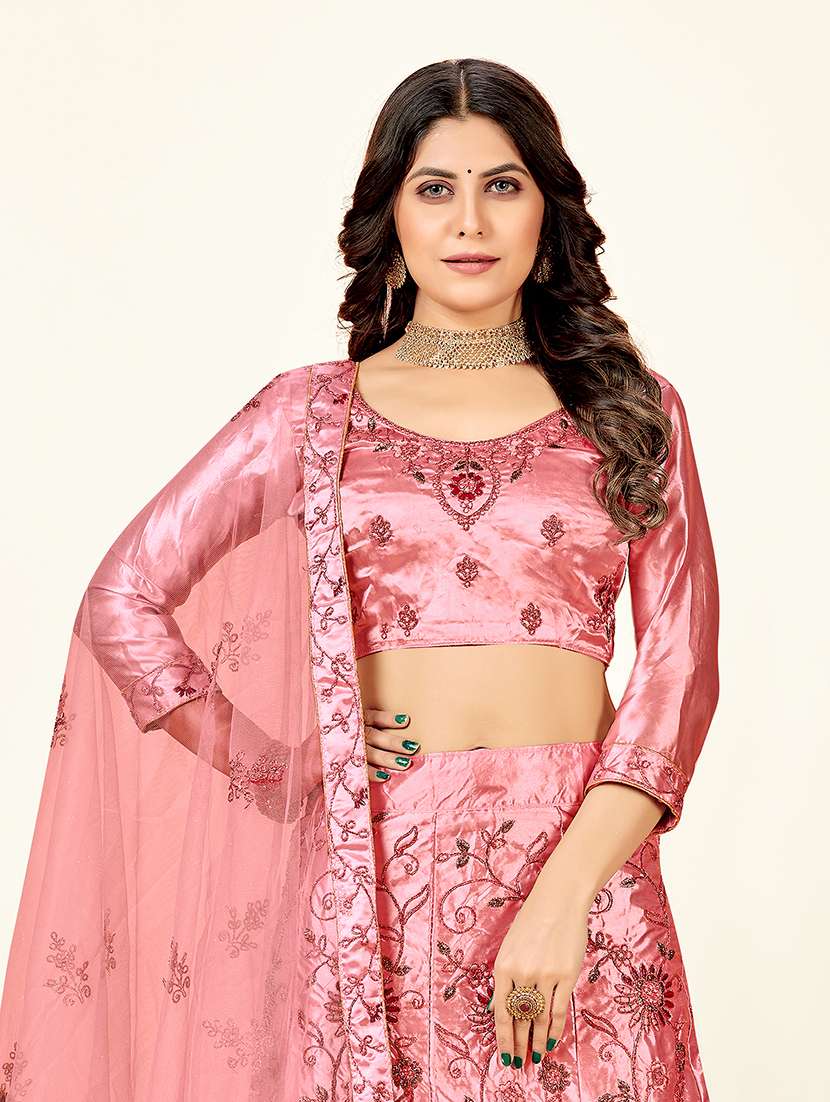 pink embroidered flared lehenga - 19110408 - Standard Image - 4