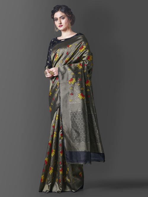 women's self design black colored saree - 19110764 - Standard Image - 0