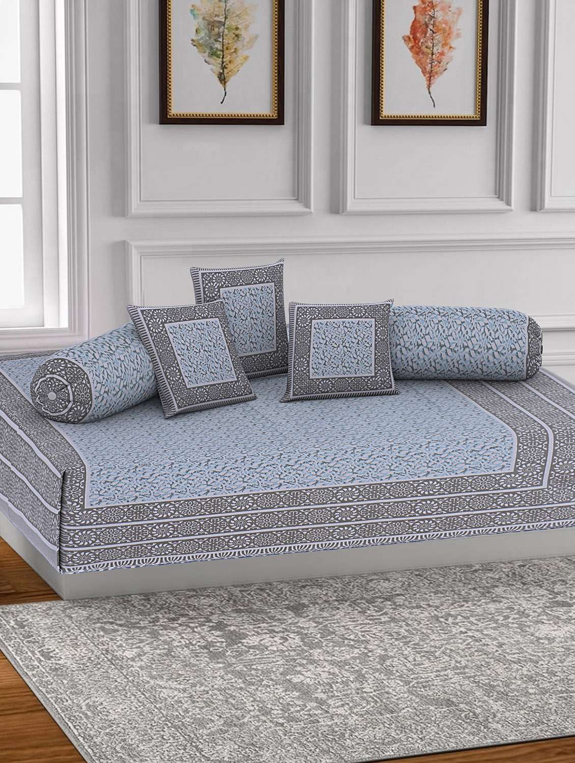 pure cotton jaipuri traditional pattern diwan set set of 6 pcs 