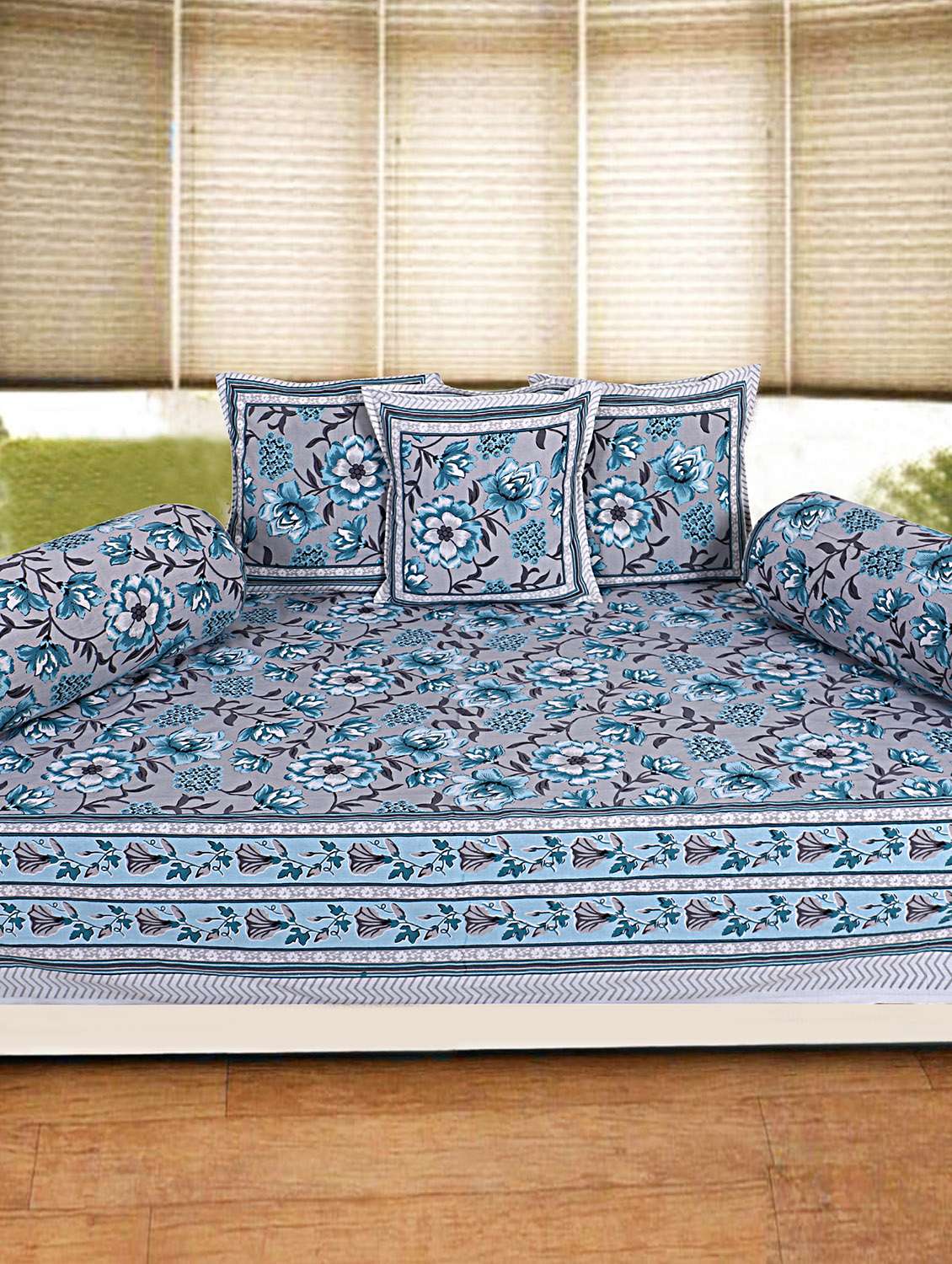 pure cotton jaipuri traditional pattern diwan set set of 6 pcs 