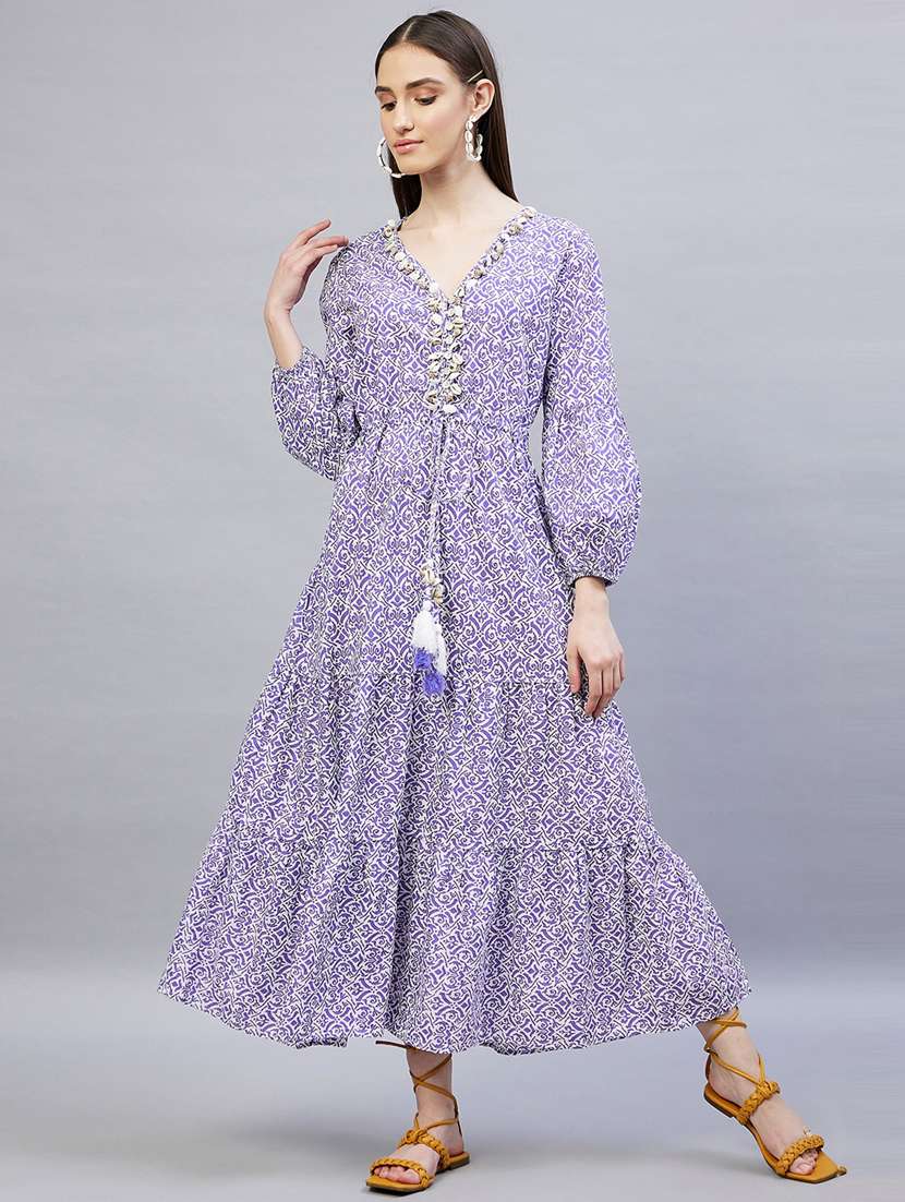 v-neck printed flared dress