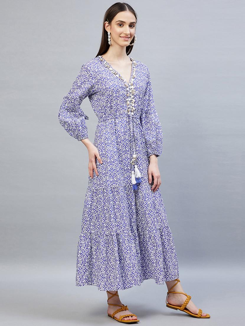 v-neck printed flared dress - 19111270 -  Standard Image - 1