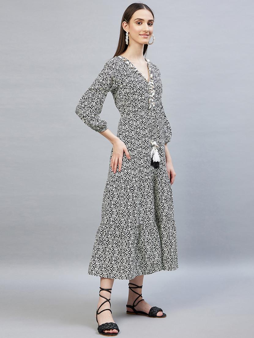 v-neck printed flared dress - 19111271 -  Standard Image - 1