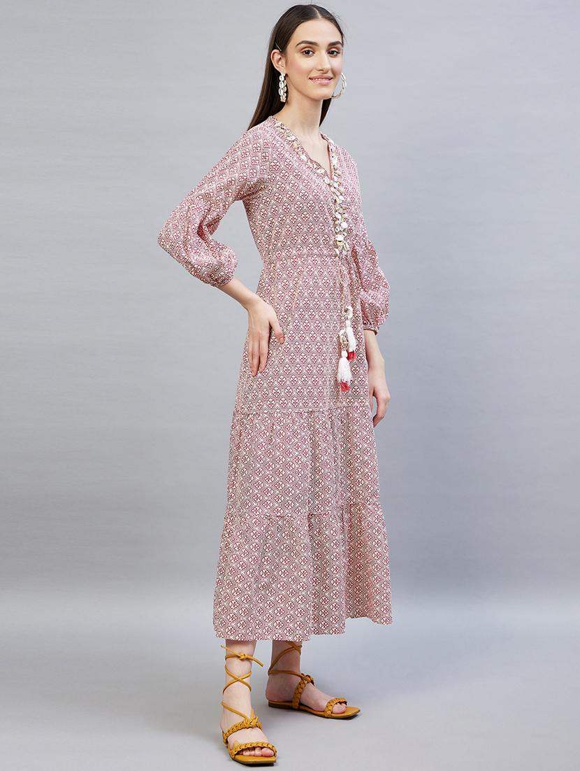 v-neck printed flared ethnic dress - 19111272 -  Standard Image - 1