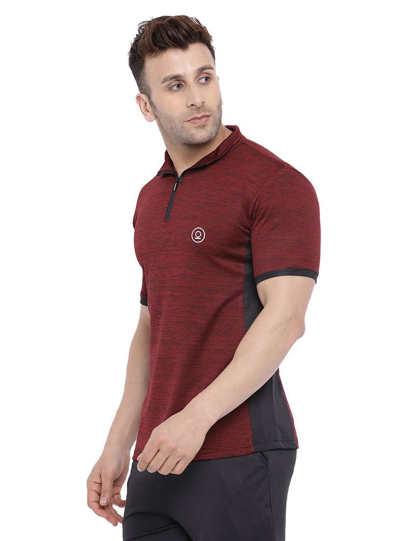 maroon color blocked t-shirt - 19112722 -  Standard Image - 1