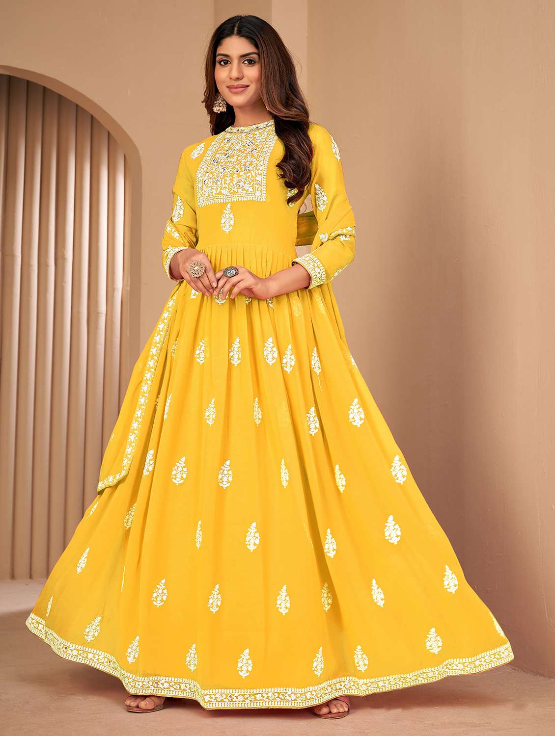 embroidered semi-stitched suit set