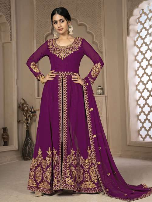 embroidered semi-stitched suit set - 19113792 -  Standard Image - 0