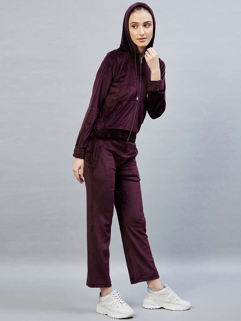 burgundy velvet top and trouser set - 19113837 -  Standard Image - 1