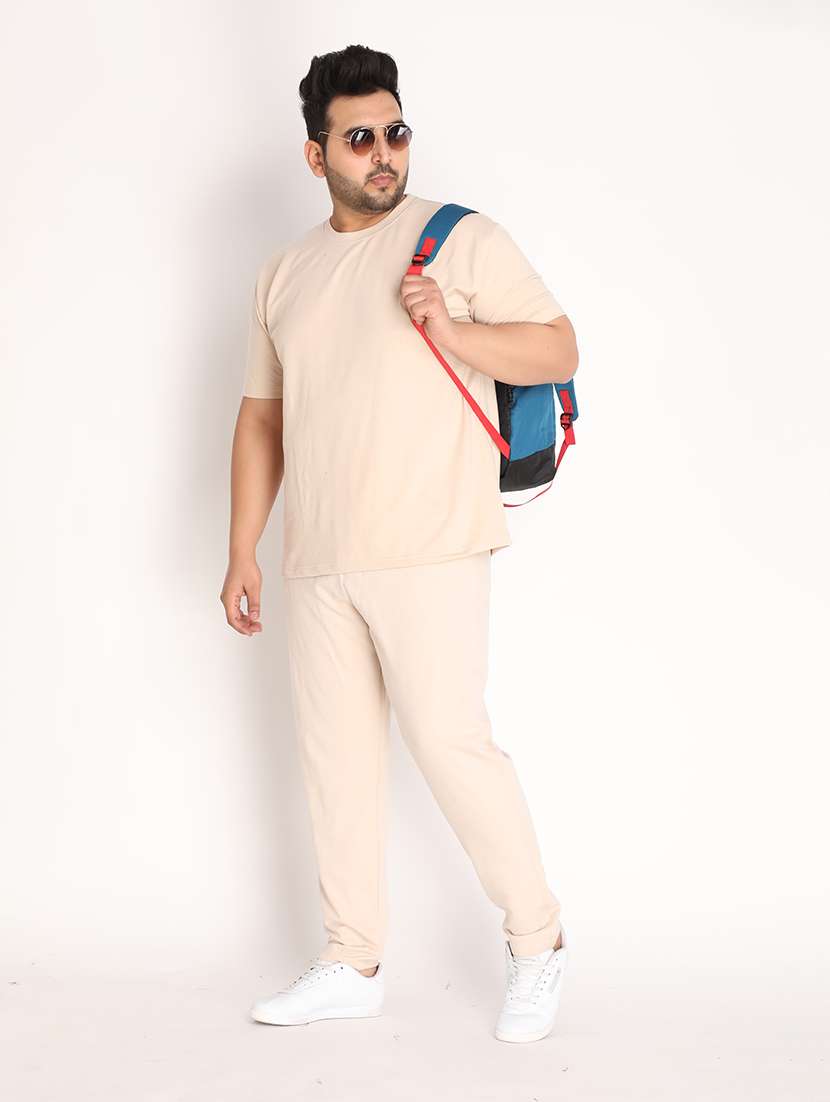 beige cotton blend full length track pant - 19115449 - Standard Image - 4