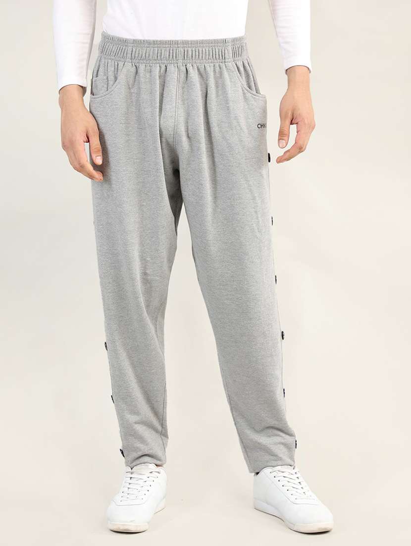 grey cotton blend  full length track pant
