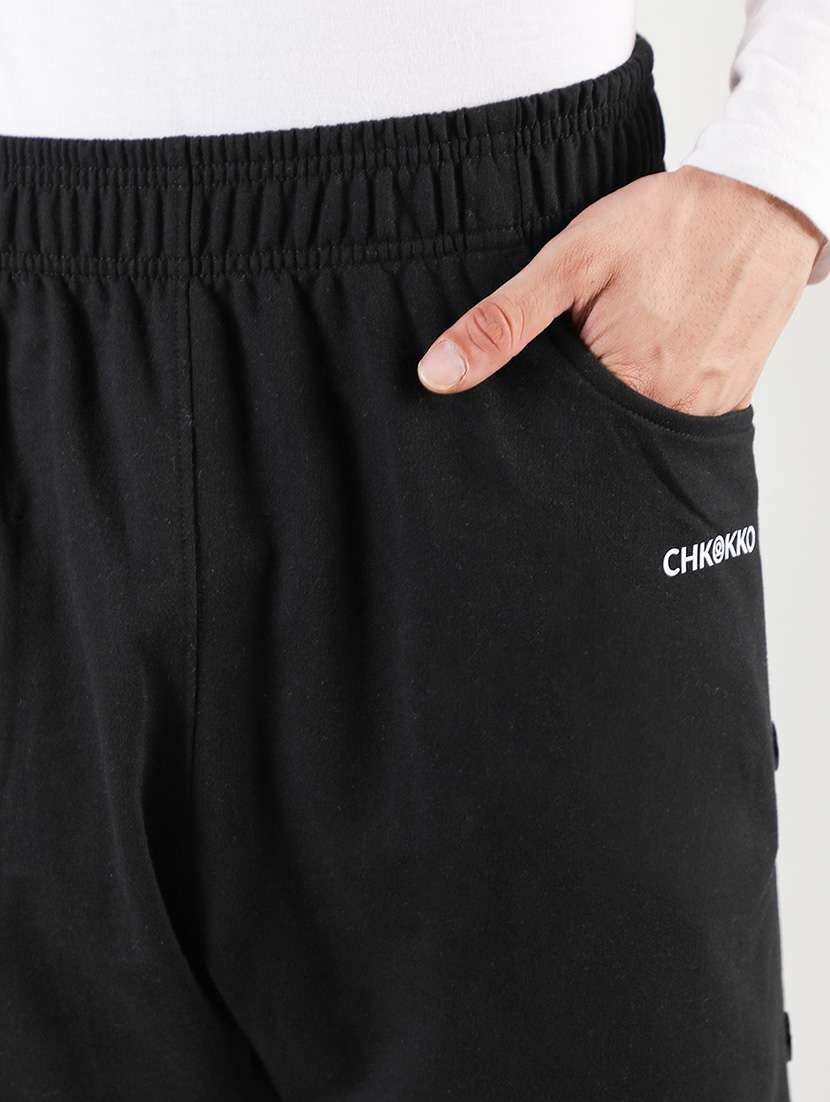 black cotton blend  full length track pant - 19115489 -  Standard Image - 4