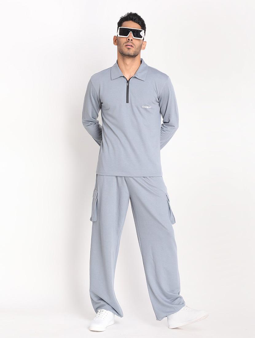 grey cotton blend full length track pant - 19115491 - Standard Image - 4