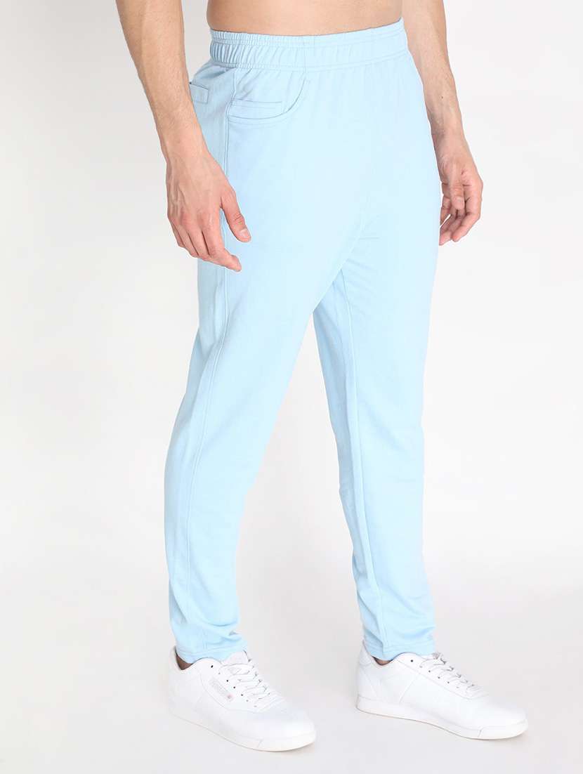 light blue cotton blend  full length track pant - 19115504 -  Standard Image - 1