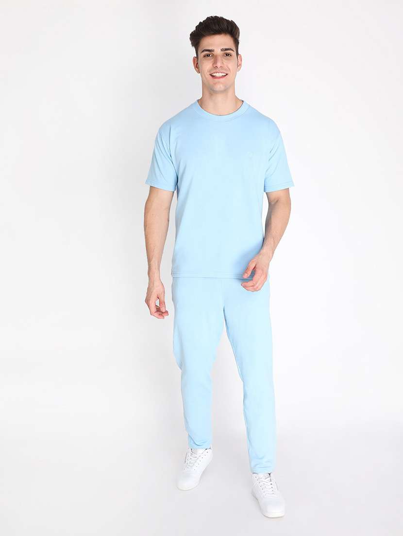 light blue cotton blend  full length track pant - 19115504 -  Standard Image - 4
