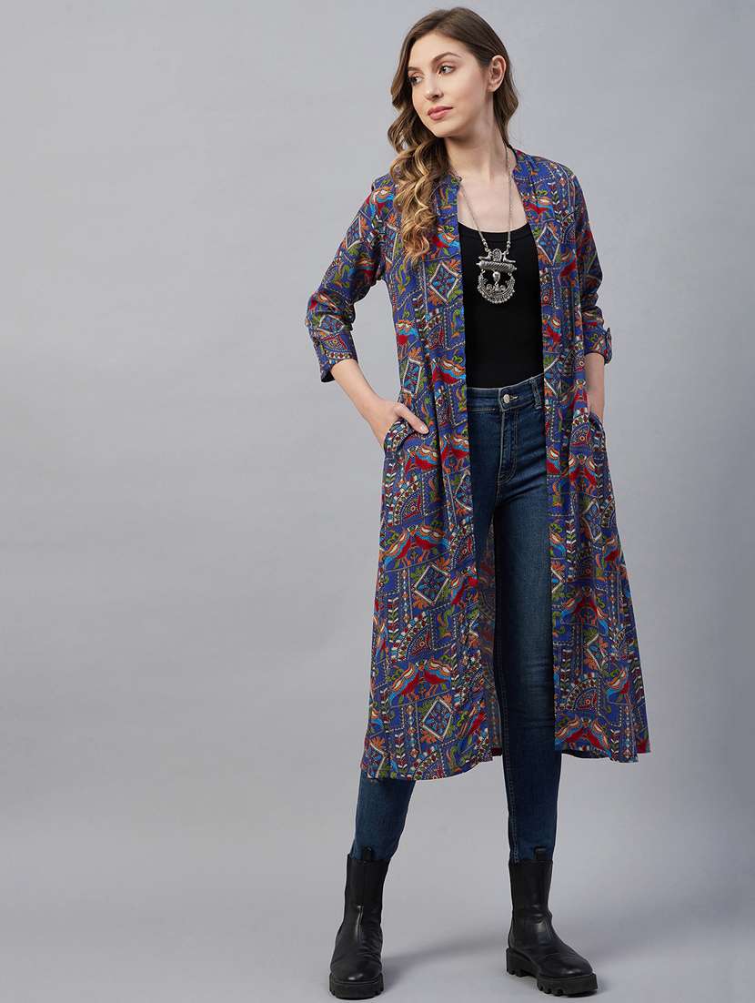 navy blue printed regular shrug