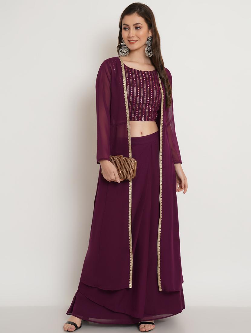 women purple round neck fusion set - 19117991 -  Zoom Image - 0