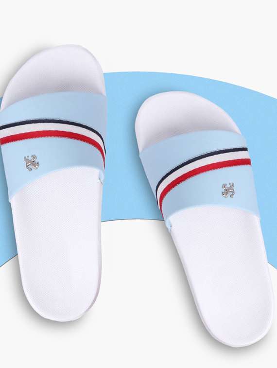 blue striped slip on slider