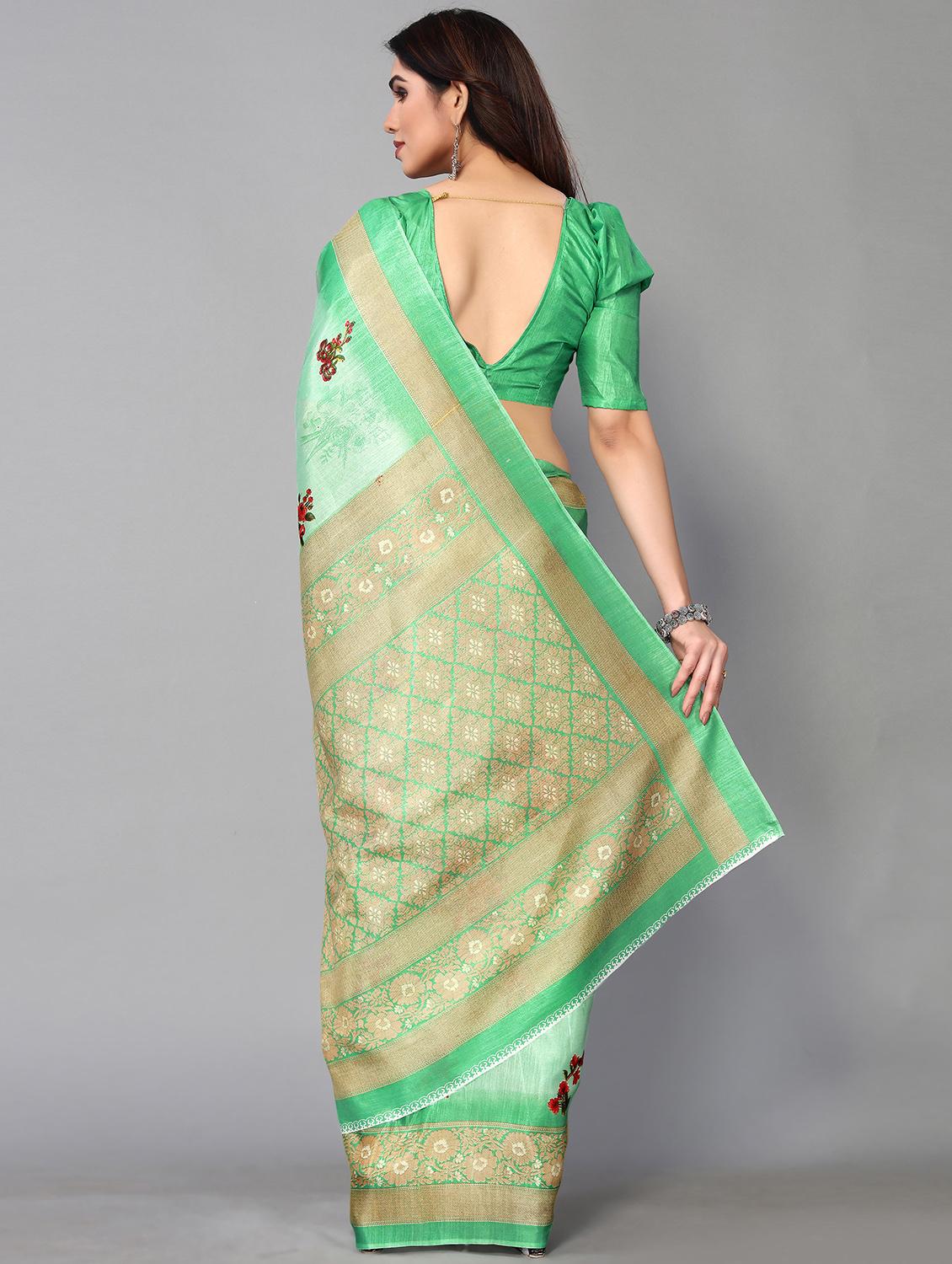 green silk blend mysore saree with blouse - 19118531 - Standard Image - 1