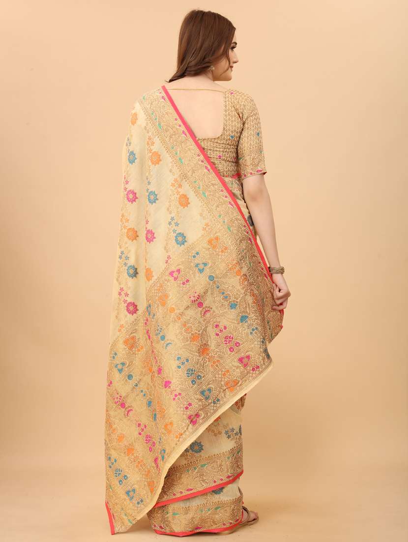cream cotton chanderi saree with blouse - 19119316 -  Standard Image - 1