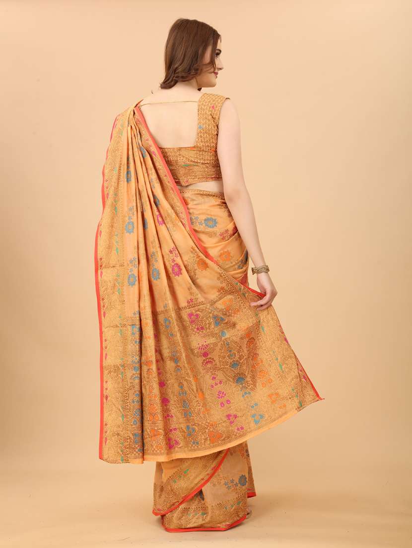 women's self design peach colored saree with blouse - 19119318 -  Standard Image - 1