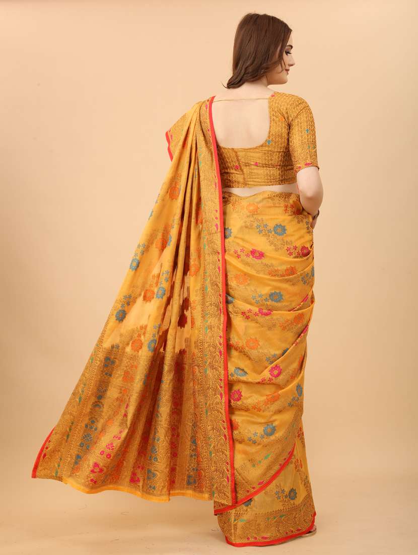 yellow cotton chanderi saree with blouse - 19119320 -  Standard Image - 1