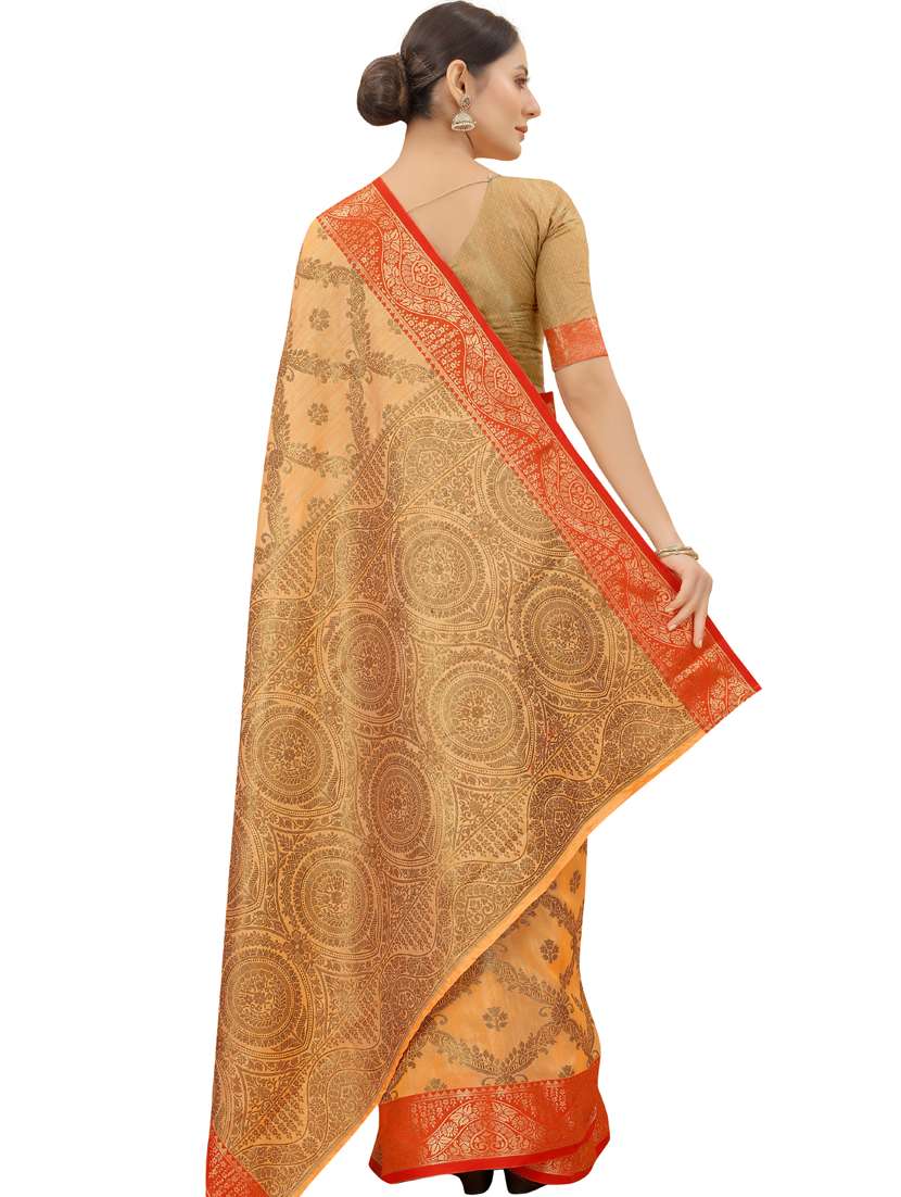 orange linen chanderi saree with blouse - 19119323 - Standard Image - 1