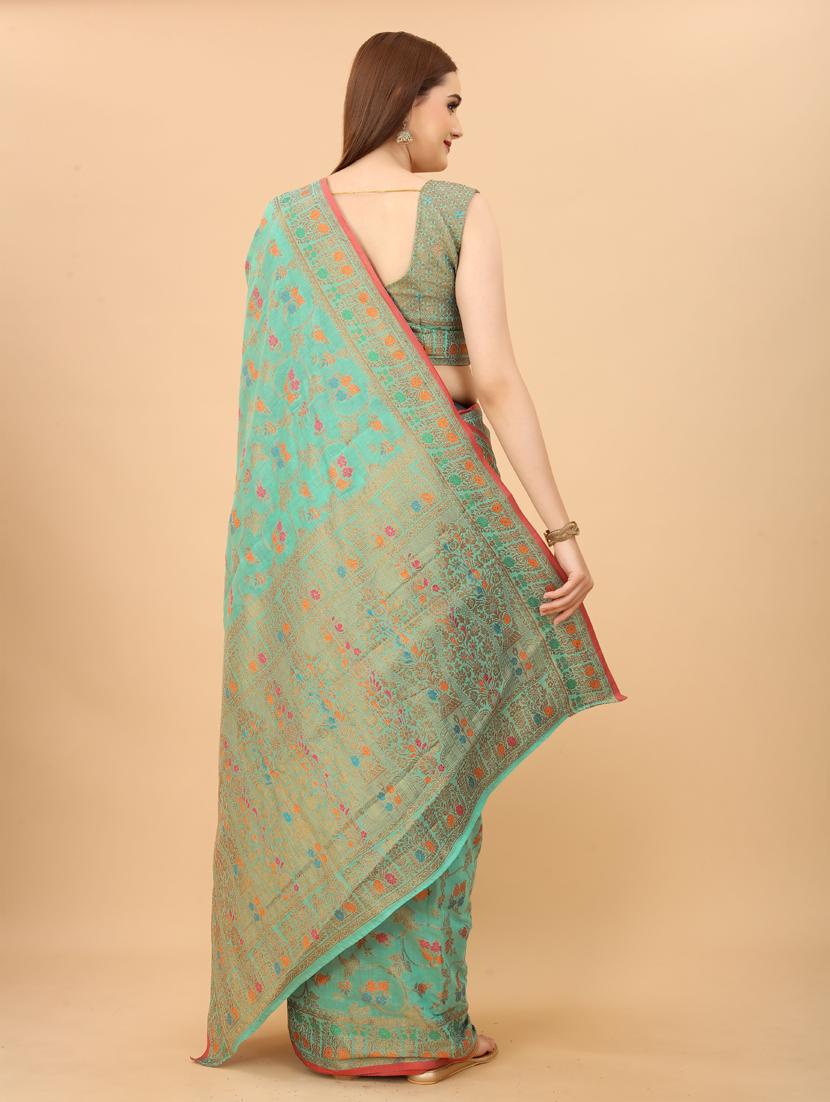 blue chanderi saree with blouse - 19119331 - Standard Image - 1