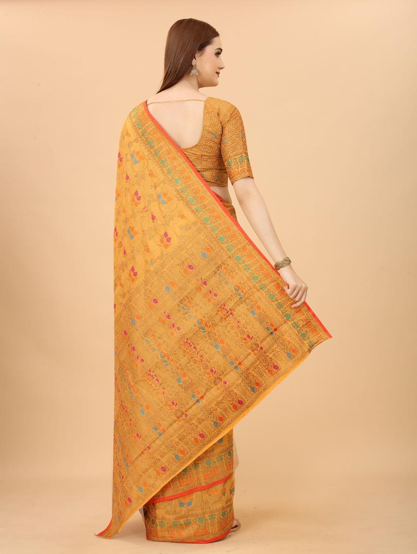 yellow chanderi saree with blouse - 19119336 - Standard Image - 1