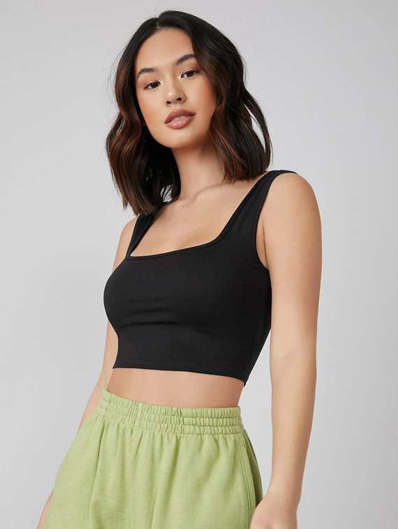 Women's Crop Square Neck Top - 19120127 -  Standard Image - 1