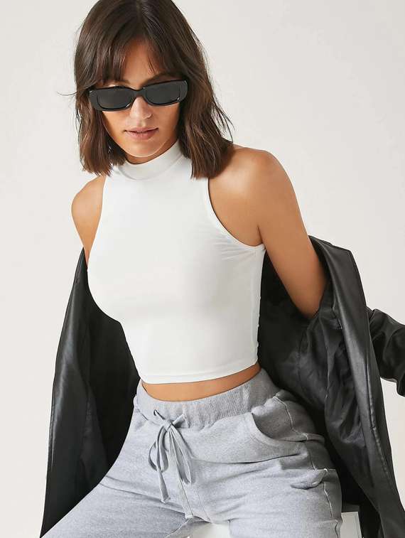 Women's Crop High Neck Top - 19120215 -  Standard Image - 1