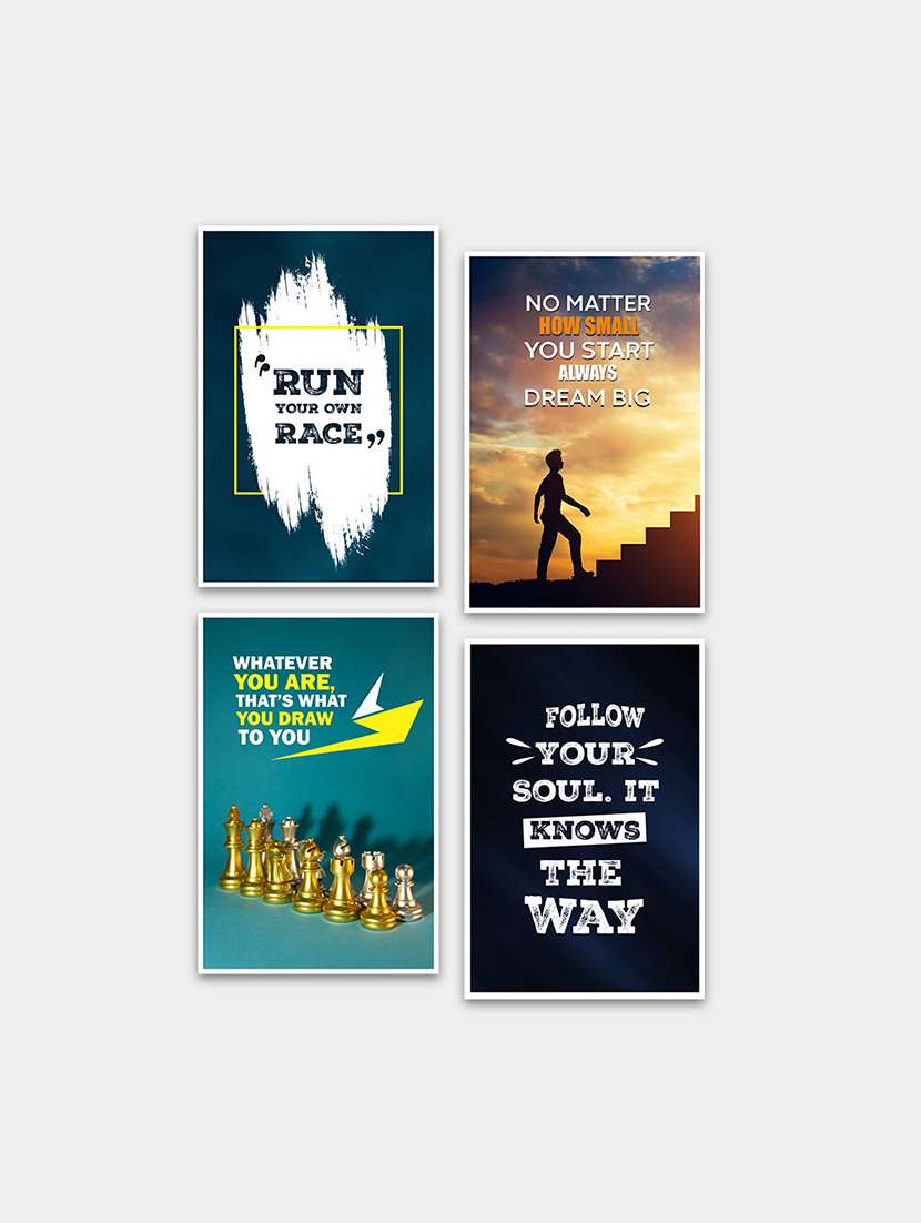 inspirational quotes decorative wall posters for room decor (pf_7016n) set of 4