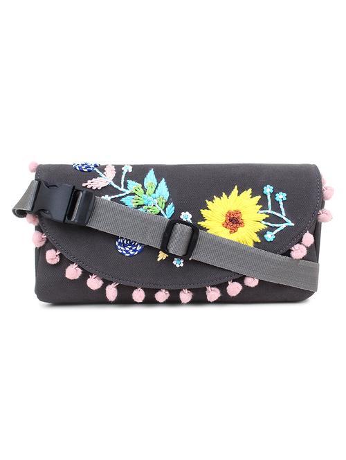 grey embroidered sling bag - 19121556 - Standard Image - 0