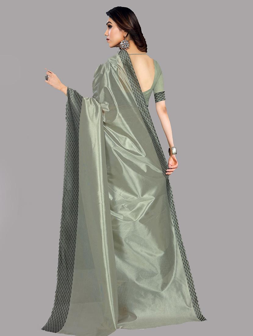 grey solid saree with blouse - 19122147 - Standard Image - 1