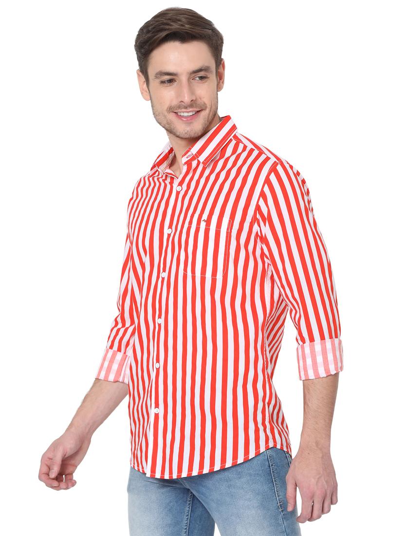 orange striped casual shirt - 19124293 - Standard Image - 1