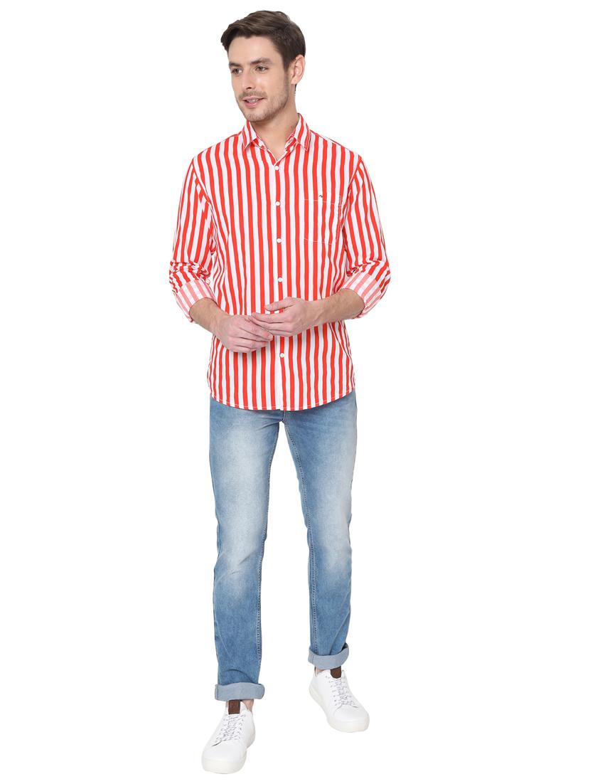 orange striped casual shirt - 19124293 - Standard Image - 4