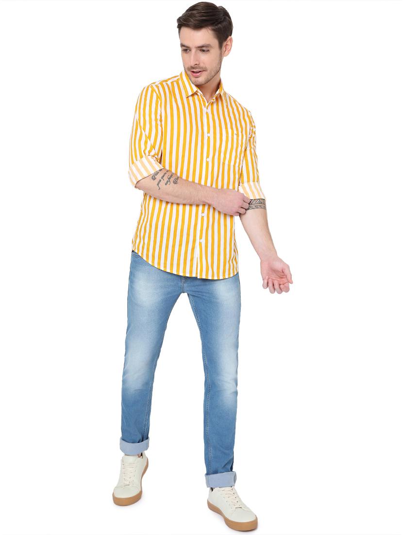yellow striped casual shirt - 19124294 - Standard Image - 4