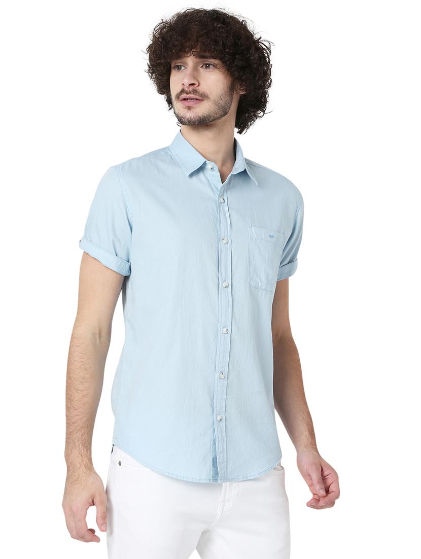 blue solid casual shirt - 19124306 - Standard Image - 1