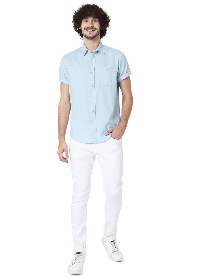 blue solid casual shirt - 19124306 - Standard Image - 4