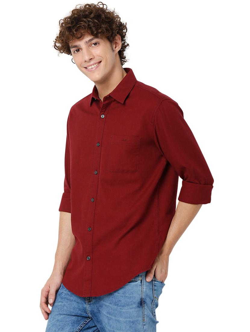 brown solid casual shirt - 19124309 - Standard Image - 1