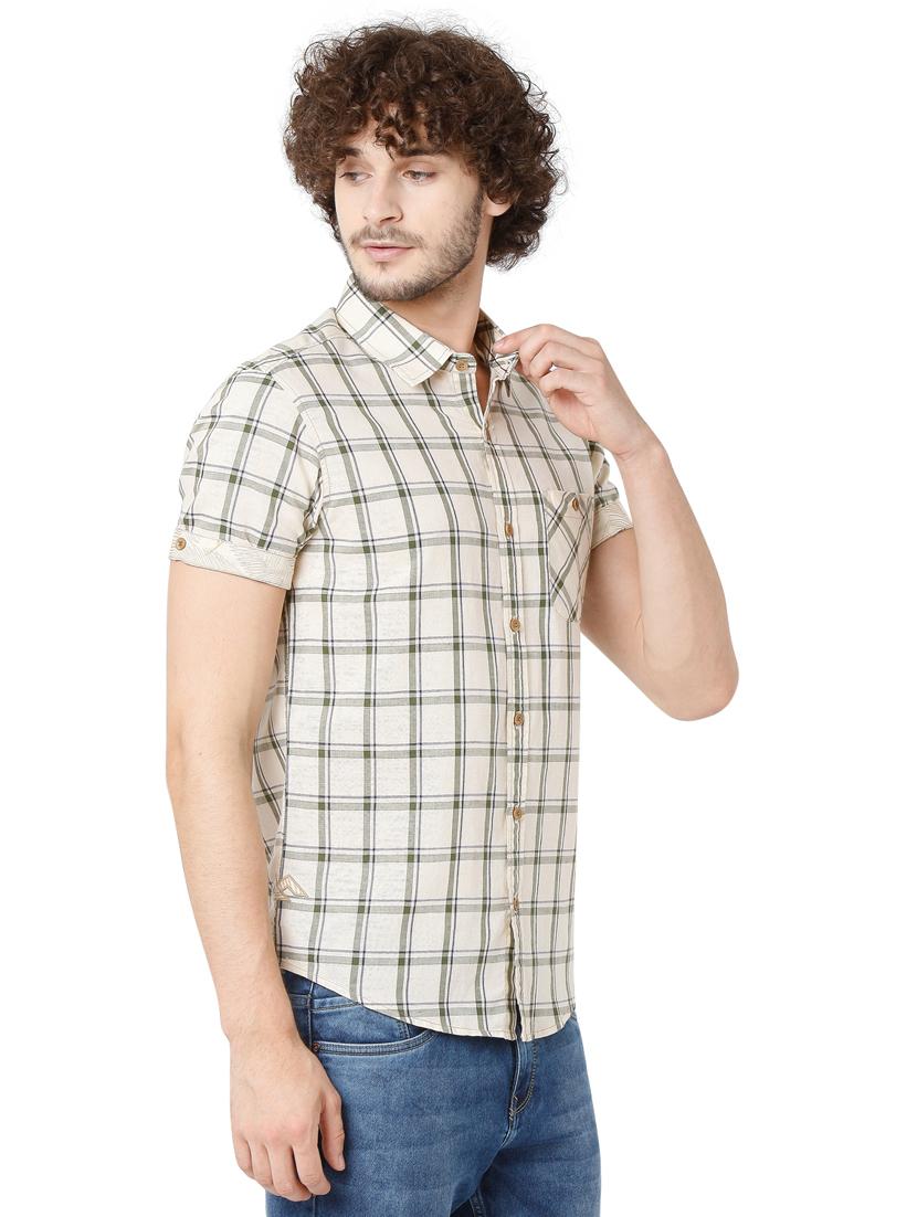 beige checkered casual shirt - 19124352 - Standard Image - 1